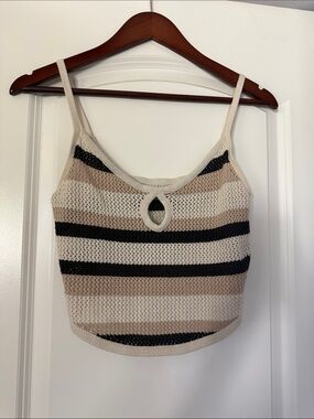 American Eagle Outfitters Striped Knit Camisole in Cream, Beige & Black